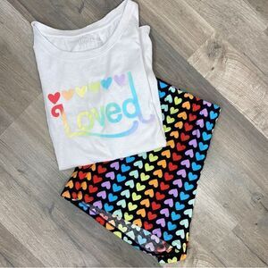 Jammies For Your Families Loved Rainbow Hearts Pajama Set Medium T-shirt Shorts